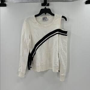 Pam & Gela Cold Shoulder Side Tie Sweatshirt - White/Black - P